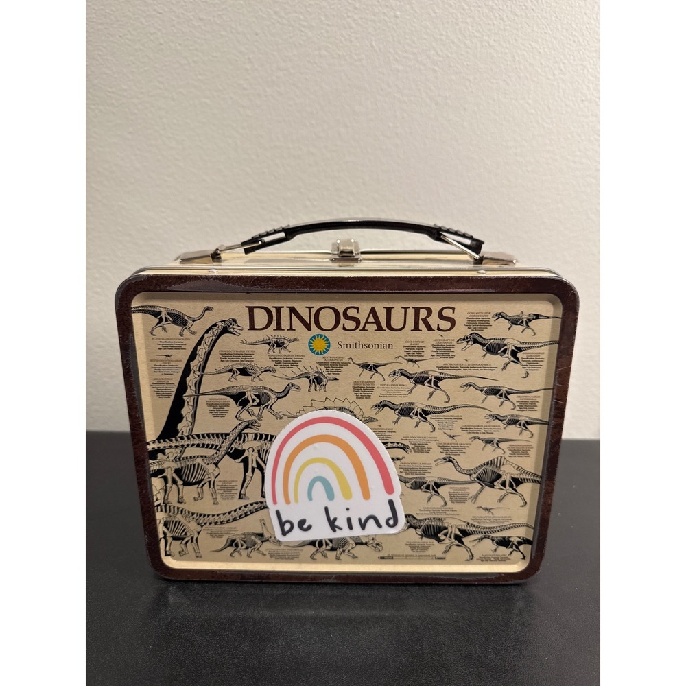 Smithsonian Dinosaurs Metal Lunch Box Tin Aquarius 48-183 Tan Mesozoic Era - Picture 3 of 11